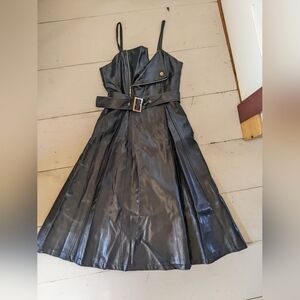 Black Leather Belted Dress